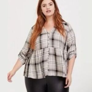Torrid Plaid Babydoll Button Down Shirt Blouse 4